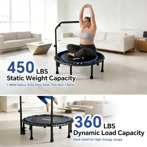 LeJump 48" Foldable Mini Rebounder Trampoline for Fitness with Adjustable Handle